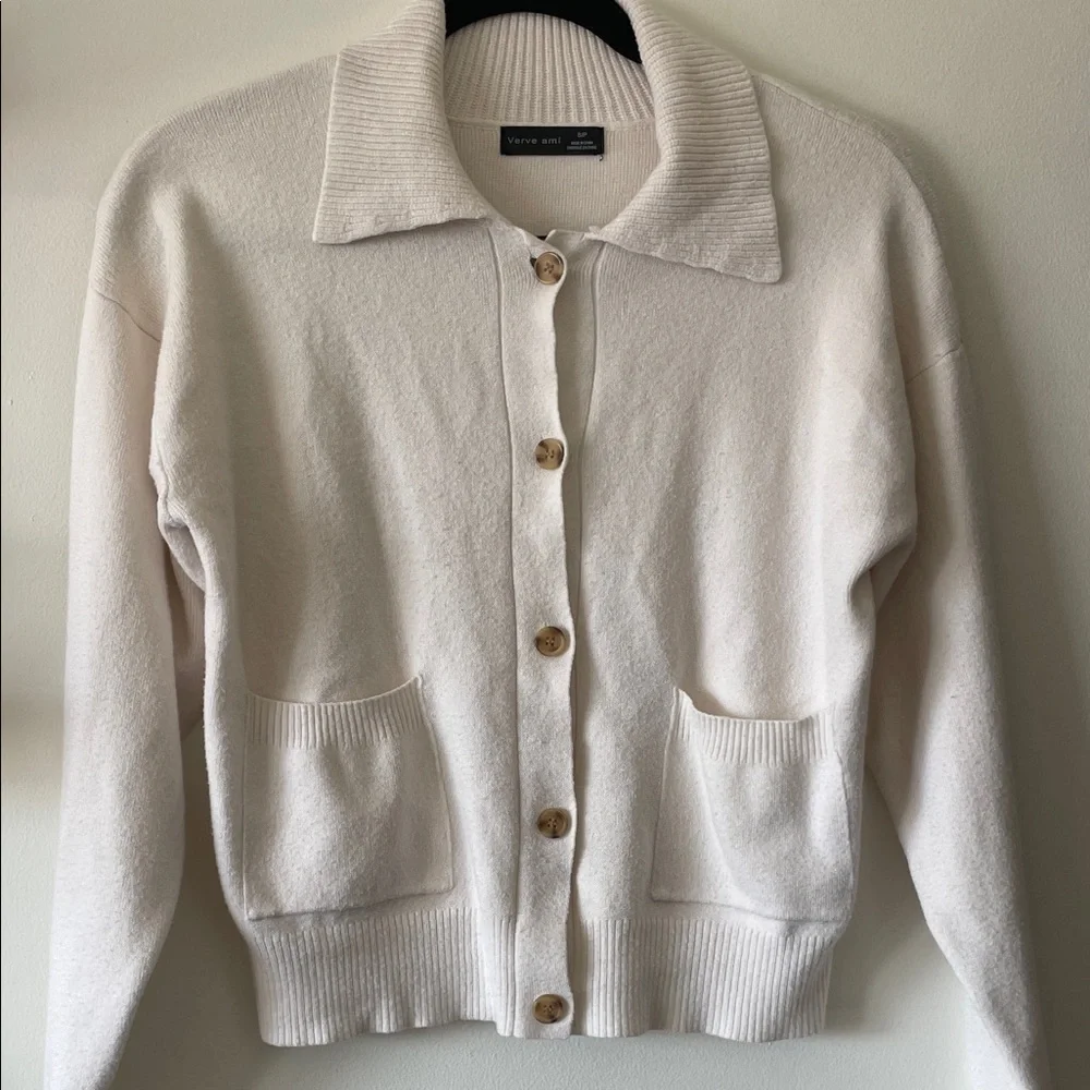 Verve Ami|Women's Preppy Cream Button-Up Sweater with collar|Small|EUC